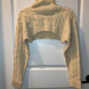 Cable Knit Cream Cropped Turtleneck Sweater